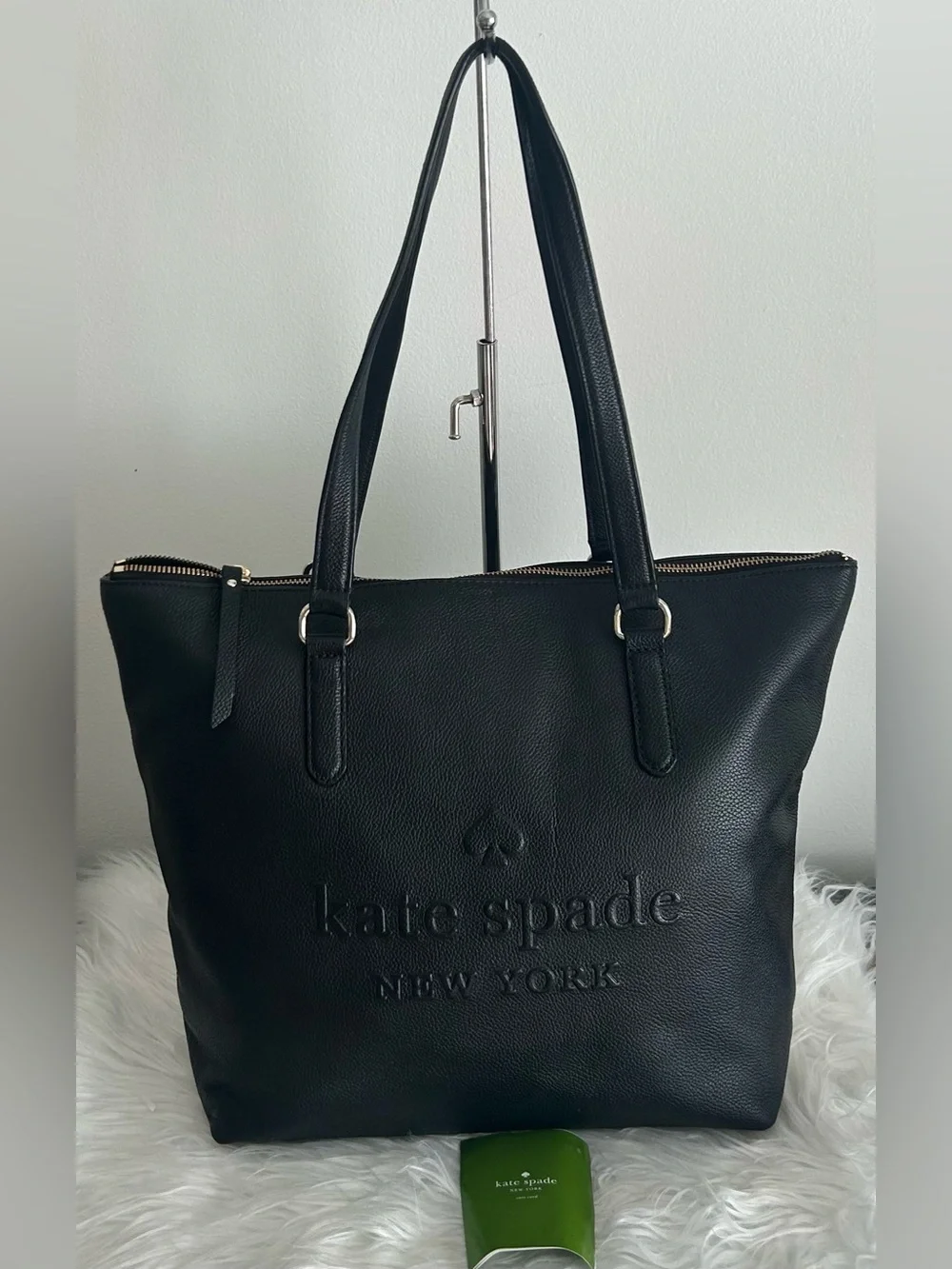 Kate Spade Black Pebbled Leather Zip Top Tote Shoulder Bag Work Laptop